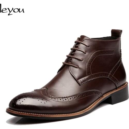 Leyou Boots Male Shoes Adult Kanye West Shoes Boots Leather British Shoe Men Leather Boots Pointed Toe Shoes for Men Botte Homme