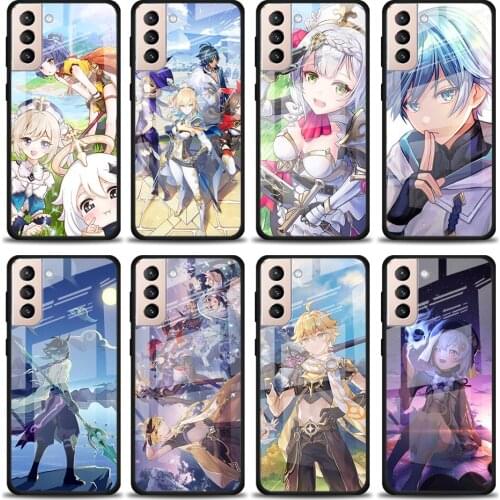 Funda Genshin Impacts Game Tempered Glass Cover For Samsung Galaxy S21 Plus Ultra M21 M31 M51 A52 A72 Phone Case Coque
