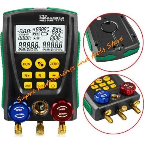 DY517 Pressure Gauge Refrigeration Digital Vacuum Pressure Manifold Tester Meter HVAC Temperature Tester