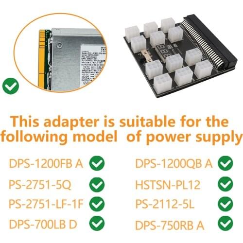 Mining 1200W Server PSU Power Supply Breakout Board Adapter with 12 Ports ATX 6 Pin for DPS-800GB 1200FB 1200QB A