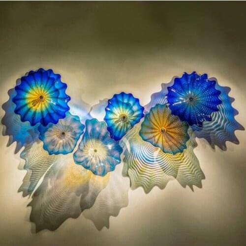 Elegant Blue Shade Murano Glass Plates Decorative Gallery Wall Art Multi Color Luxury Flower Sconce Diameter 30 to 35 CM