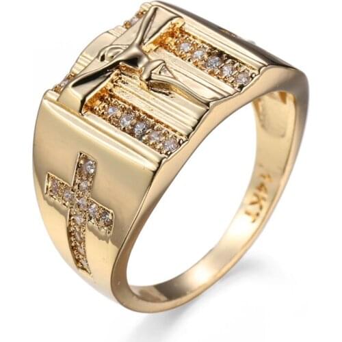Hot sale trendy jesus cross ring gold filled men women crucifix ring christian jewelry size 6-10