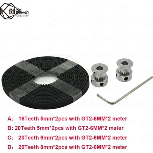 Hot 3D Printer Parts Accessory 2pcs GT2 16teeth 16 teeth Timing Alumium Pulley Bore 5mm Width 6mm With 2meters 2m 6mm GT2 Belt