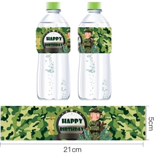 Camouflage Theme Party Army Green Decorations Mineral Water Bottle Label Military theme Fighter Stickers Boys Birthday Party Dec