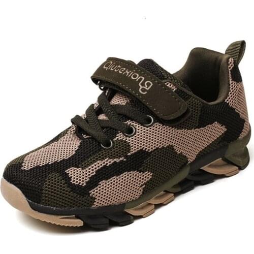 Camouflage Kids Sneakers Boys Breathable Air Mesh Running Shoes Childrens Outdoor Sport Velcro Baby Girls Army Green Trainers