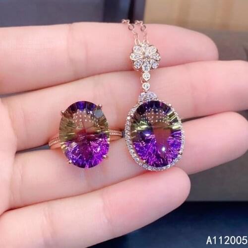 KJJEAXCMY Fine Jewelry 925 sterling silver inlaid Ametrine female gemstone ring pendant set lovely