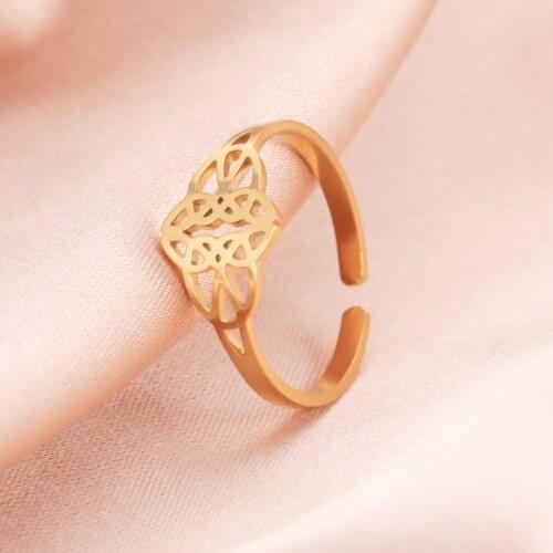 Skyrim Viking Irish Celtics Knot Rings for Women Girls Stainless Steel Gold Color Talisman Triquetra Amulet Open Rings Jewelry