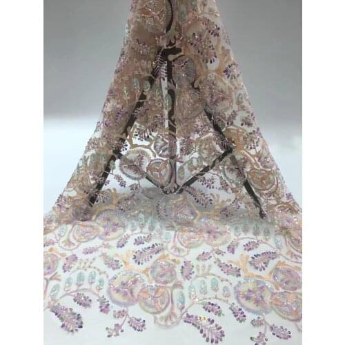 Newly designed Nigerian lace fabric embroidered African sequined lace fabric French lace female evening dress D40891