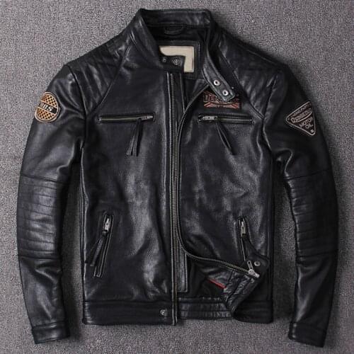 Leather Jacket Men Real Cow Leather Jacket Stand Collar Streetwear Motorcycle Coats and Jackets Chaqueta De Los Hombres WPY2499