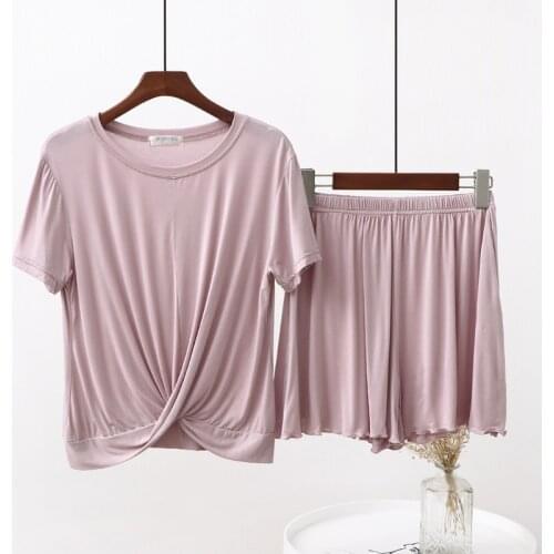 Summer Casual Short Sleeve Home Suit Loose Modal Home Clothes for Women Pajamas Female 2 Piece Set Homewear Suit Sleepwear