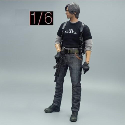 Best Sell Scale 1/6th Black Short Sleeves T Shirt Resident of Evil Male Lyon For Mostly 12inch Doll Action
