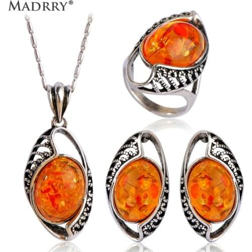 Madrry Upscale Vintage Jewelry Sets Necklaces&Earrings&Rings Antique Silver Color Women Wedding Party Luxury Accessories schmuck