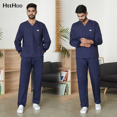 Mens Long Sleeve Medical Uniforms High Quality Lab Hospital Tops Doctor and Nurse Uniform Set Scrubs Workwear Fall/Winter Suit