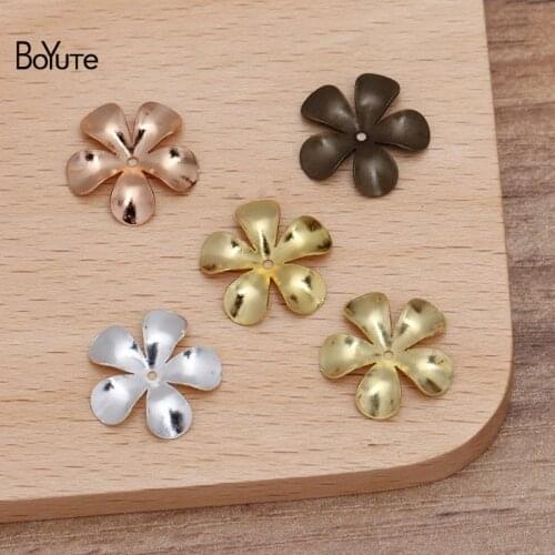 BoYuTe (100 Pieces/Lot) 15MM Metal Brass Stamping Flower Materials Diy Hand Made Jewelry Accessories Wholesale
