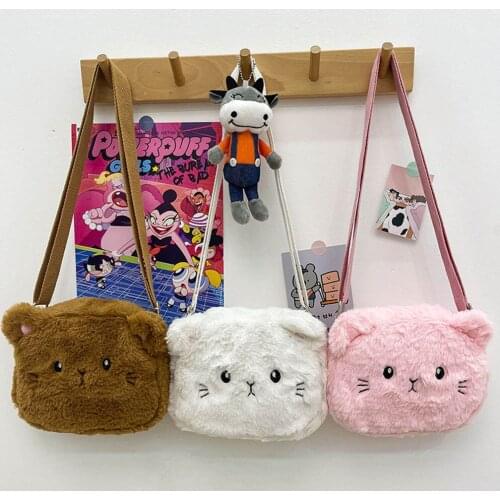 Fashion Women Cute Cartoon Cat Shoulder Crossbody Messenger Bag Ladies Kids Casual Autumn Winter Plush Mini Coin Purse Handbags