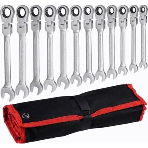 12-piece 7-piece Set, Movable Head, Two-end Movable Ratchet Wrench Hanging Bag, Fully Polished CRV72 Teeth, Shaking Head