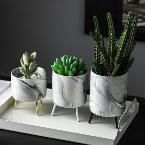 Nordic Marble Pattern Ceramic Gold Iron Flower Vase Minimalism Plant Pot Home Wedding Decoration Accessories For Livingroom