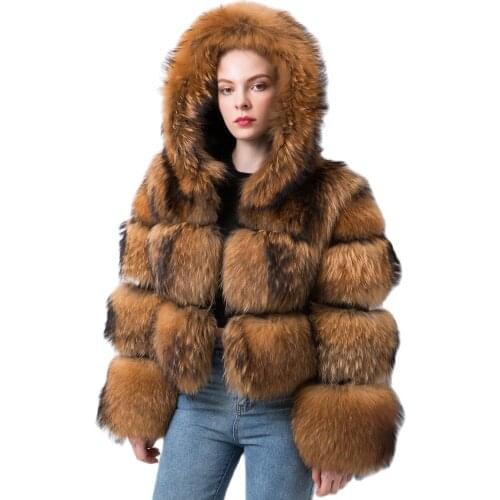 QIUCHEN PJ20018 2021 new arrival women coat winter real raccoon fur coat fluffy natural fur outfit hood jacket fox fur coat