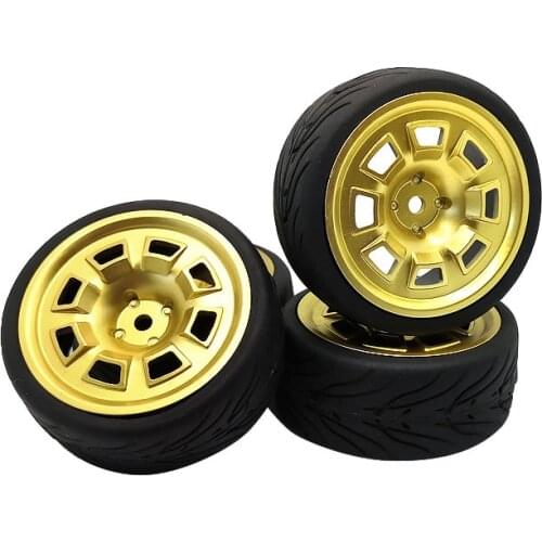 Rim 12mm 1/10 Rubber Tire Wheel Set Model 4pcs FUG + PP133 Fit 1:10 RC On Road Car