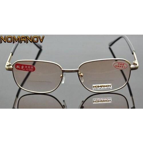 See Near Far Bifocal Reading Glasses Men Women Gold Frame Clear & Brown Lens Spectacles +1 +1.5 +2 +2.5 +3 +3.5 +4