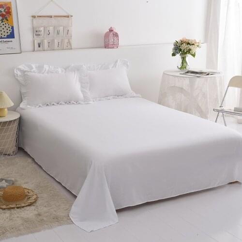 Cilected Nordic INS Solid Color Washed Cotton Bed Sheet Lotus Leaf Lace Pillowcase Soft Breathable Bedspread Home Decoration