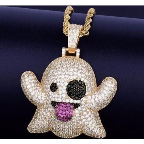 Ghost Necklace and Pendant with 4mm Tennis Chain Gold Silvercolour colourBling, Cubic Zirconia Men Hip Hop Jewelry