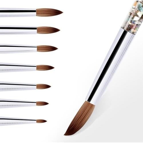 Professional Pure Hair Acrylic Nail Brush Pedicure Round Shaped Brush with Pink Liquid Sparkling Glitter Hand Manicure