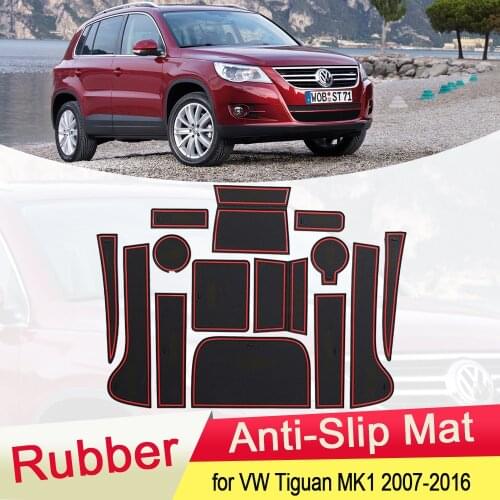 For VW Volkswagen Tiguan MK1 2007~2016 Rubber Anti-slip Mat Door Groove Cup pad Coaster Car Accessories 2008 2009 2010 2011 2012