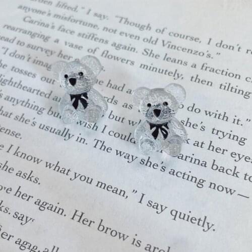 Lovely Transparent Bear animal Women Candy Stud Earrings Resin Three-dimensional Jewelry Lady Fashion Ear Accessory