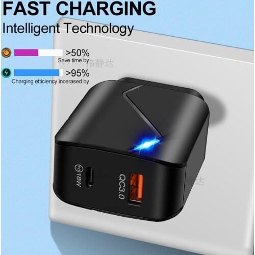 Quick Charge 3.0 18W USB PD Charger QC 3.0 Charger for iPhone 12 X 8 Phone Wall USB Type C Charger for Huawei Xiaomi