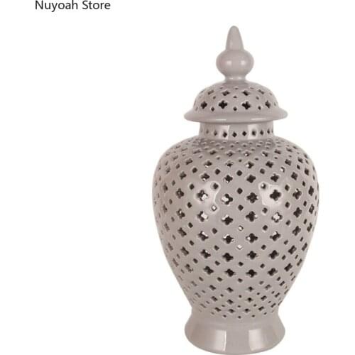 Light Gray Ceramic Vase Decoration Home Countertop Crafts Storage Jar Living Room Simulation Flower Arrangement Accessories