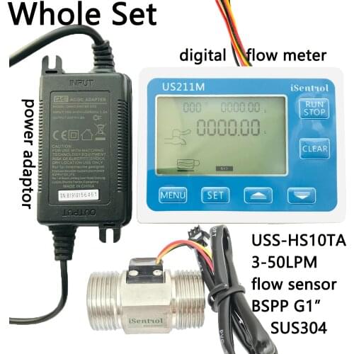 US211M Digital Water Flow Meter with SUS304 Stainless Steel G1" USS-HS10TA 3-50L/min Hall Water Flow Sensor Reader Dijiang iSent