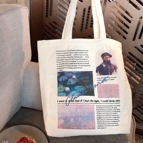 Women Canvas Bag Van Gogh Monet Artist Zipper Tote Ladies Environmental Shoulder Bags Handbag Eco Books Shopping Bags For Girls