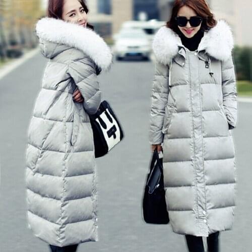 Womens down parkas winter coat thickening pregnant down coat fur collar long slim over-the-knee design maternity down coat