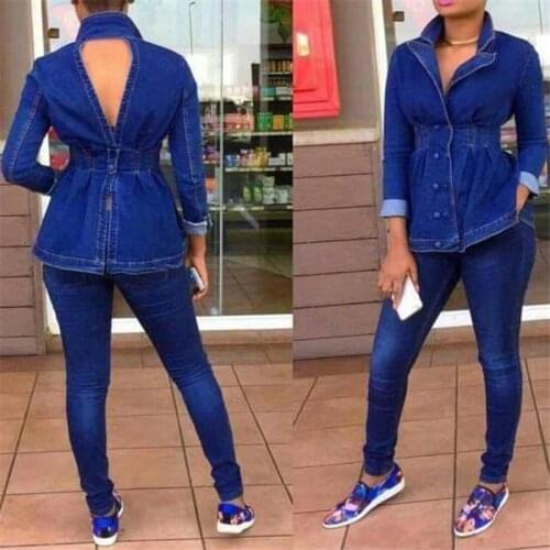 Jeans Tracksuit Women Two Piece Set Autumn Clothes Denim Jacket and Pants Leisure Suits Female Casual Outfits Conjunto Feminino