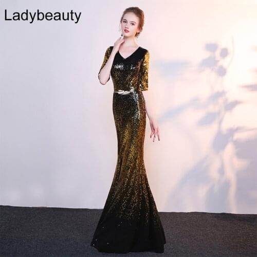Ladybeauty 2019 New Arrival Elegant Party Dress Evening Dresses Vestido de Festa Gown Bling Sequin Simple Mermaid Prom Dress