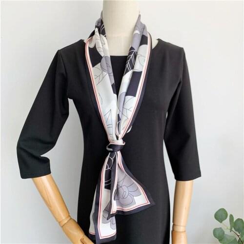 100% Silk Camellia Printing Ribbon Ponytail Scarf Hairband Headband Neck Head Scarf Ring Double Side Layer 150*16cm