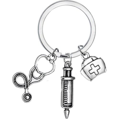 12PC/Lot Syringe Stethoscope Medical Box Charms Keychains Doctor Nurse Physicians Graduation Women Girl Keyring Gift Key Chain