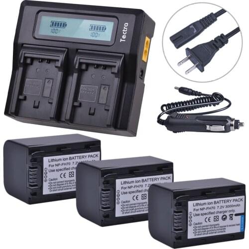 3Pcs 3000mAh NP-FH70 NP FH70 NPFH70 Camera Battery +LCD Rapid Charger for Sony NP-FH30 Cyber-shot DSC-HX1 Alpha DSLR-A230 Series