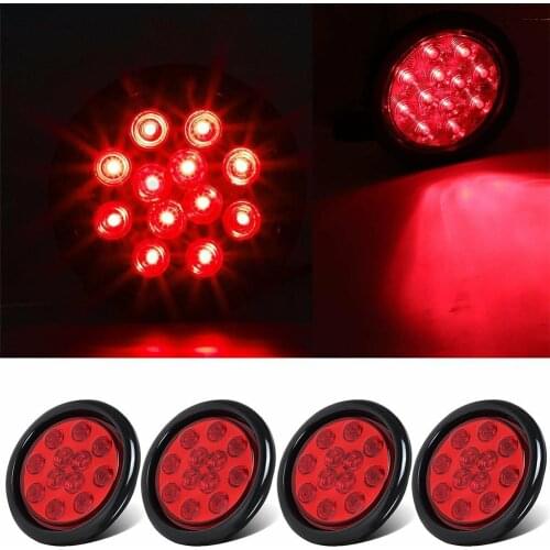 4 Inch Red LED Taillight Universal Round Tail-Lamp Turn Light Stop Lamp for Trailer Truck Bus