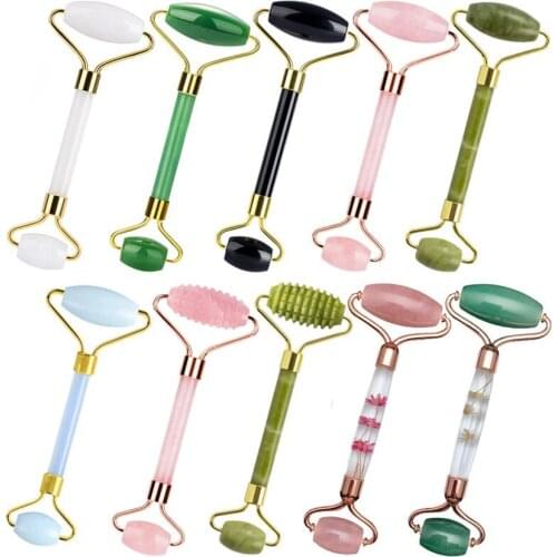 5pcs Rose Quartz Jade Roller Face Massager Jade Facial Massage Roller Gifts For Women Anti-cellulite Massager Health Care Tool