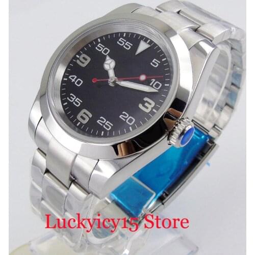 Nologo MIYOTA Movement Black Simple Dial Stainless Steel 40mm Sapphire Automatic Mens Watch Bracelet Clasp