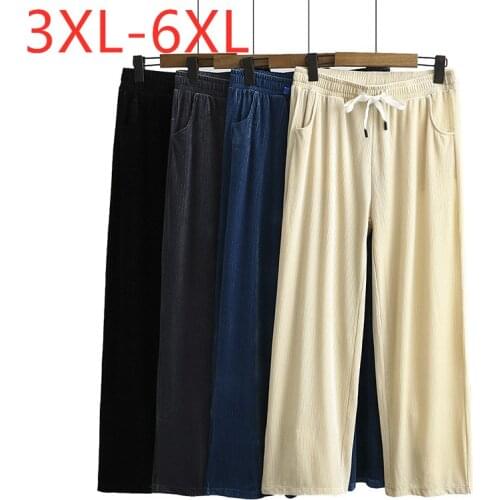 New Ladies Autumn Winter Plus Size Long Pants For Women Large Loose Elastic Wide-leg Black Khaki Belt Trousers 3XL 4XL 5XL 6XL
