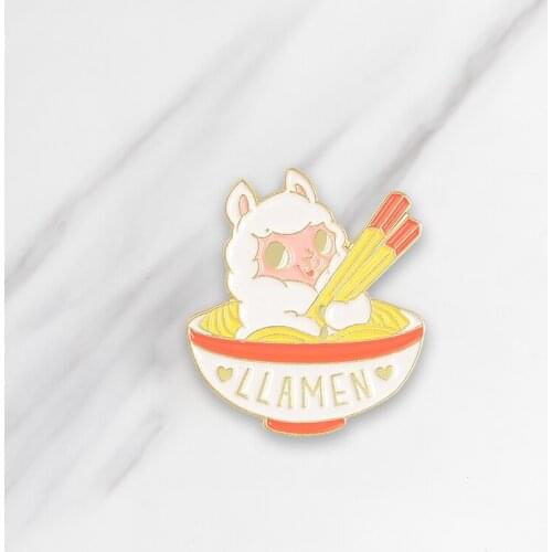 Lapel Pin Cartoon Bowl Little Sheep Noodles Enamel Brooch Cartoon Pin Clothes Badge Jewelry Gift For Friends Kids