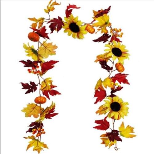 Artificial Plant Sunflower Pumpkin Vine Maple Leaf Fake Cane Home Decor Wedding Decor Garden Decor Thanksgiving Halloween Decor
