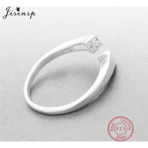 Jisensp Personality 925 Sterling Silver Crystal Rings for Women Wedding Jewelry Geometric Square Adjustable Finger Rings bijoux