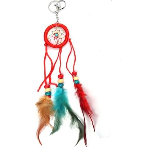Handmade Dream Catcher Net Handmade Rattan Key Chain Dreamcatcher Decorated With Feathers For Home Decorations