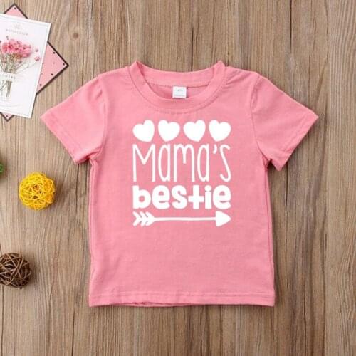 Mamas Bestie Print Summer Kids Tshirt Baby Boys Girls Funny T-shirt Clothes Short Sleeve Fashion Children Tees Tops Outfits
