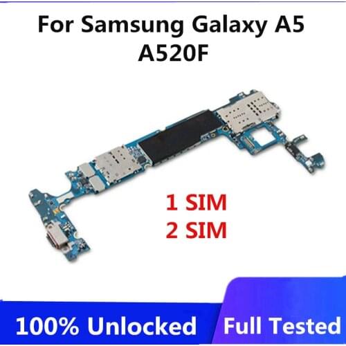 32GB For Samsung Galaxy A5 A520F Original Unlocked Motherboard Full Tested Full Chips 1 SIM / 2 SIM Main LogicBoards Android