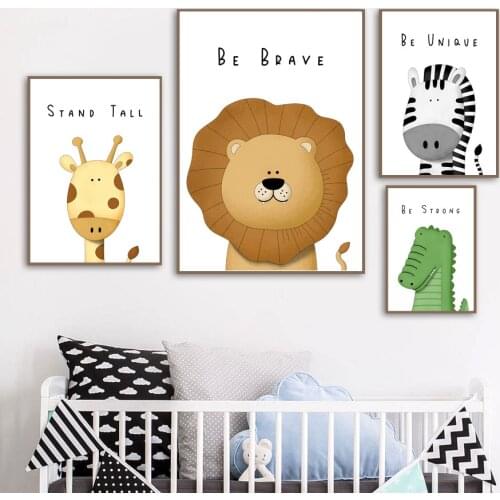 Wall Art Canvas Painting Posters And Prints Lion Tiger Giraffe Zebra Crocodile Safari Nursery Pictures Baby Kids Room Decoration